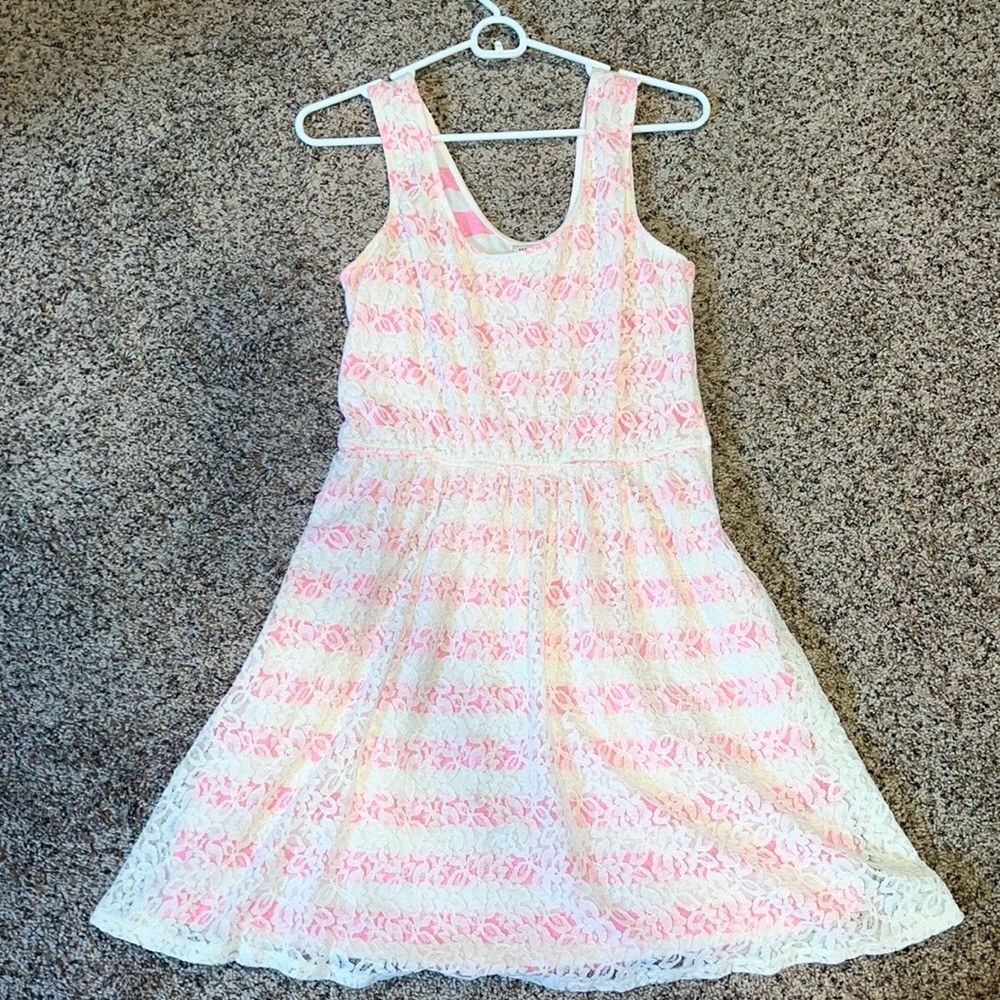 Lace with pink and white striped underlining sundress!